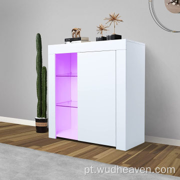 Armário de Buffet LED Brilhante de Porta Única Aparador